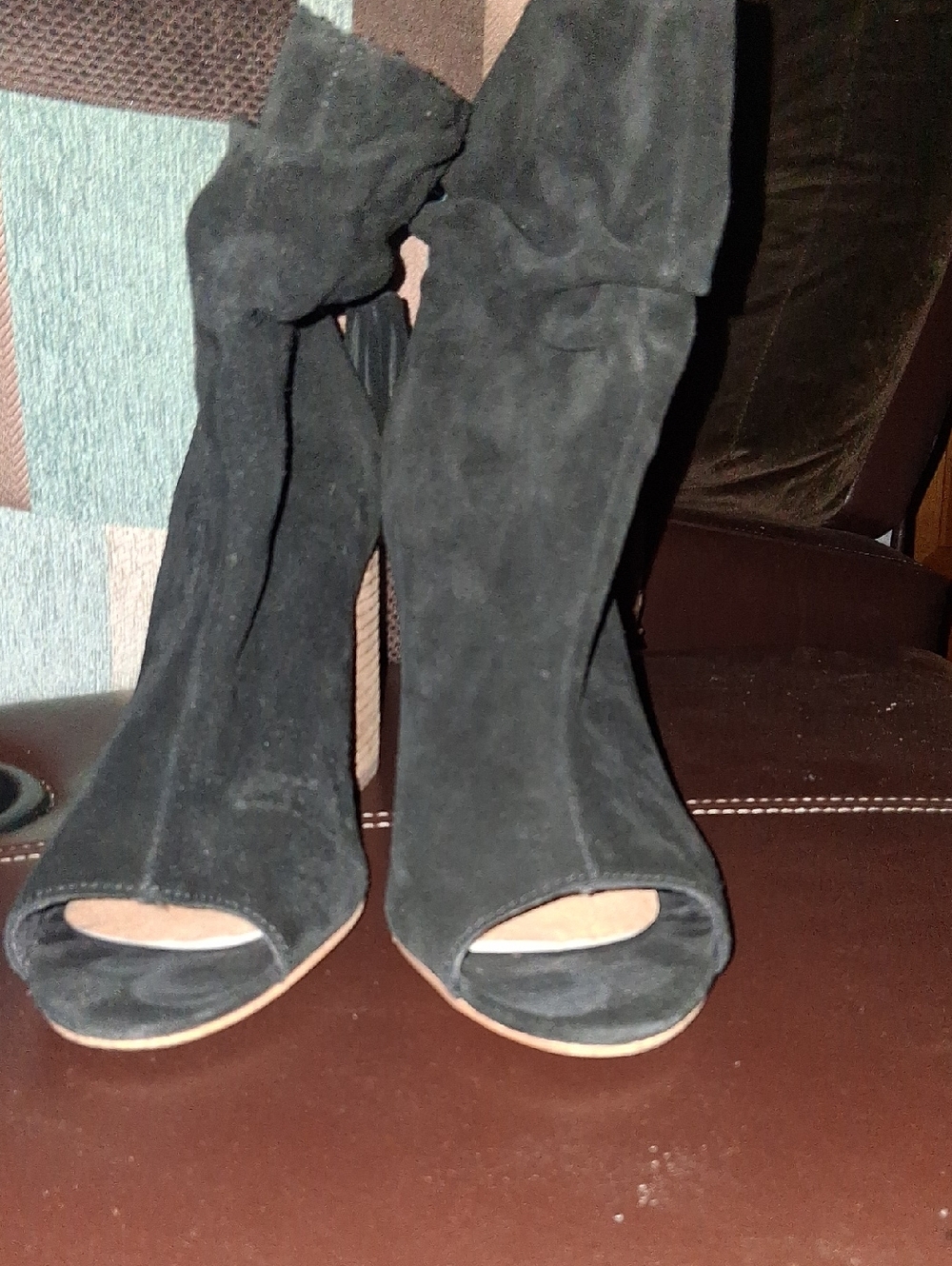 Aldo Black Suede Peep-Toe Heeled Boots